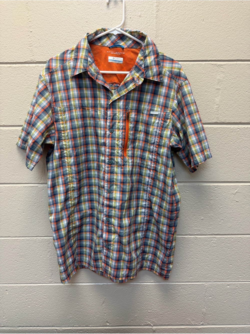 Columbia Men's Orange & Multi Plaid Short-Sleeve Shirt Omni-Shade size Large - Picture 1 of 4